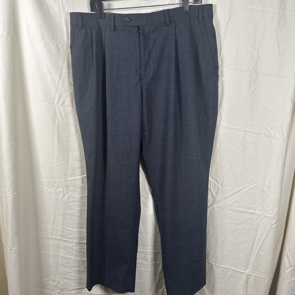 Ralph Lauren Men's Dress Pants Dark Gray Blue Plaid Pleated Front 36x30